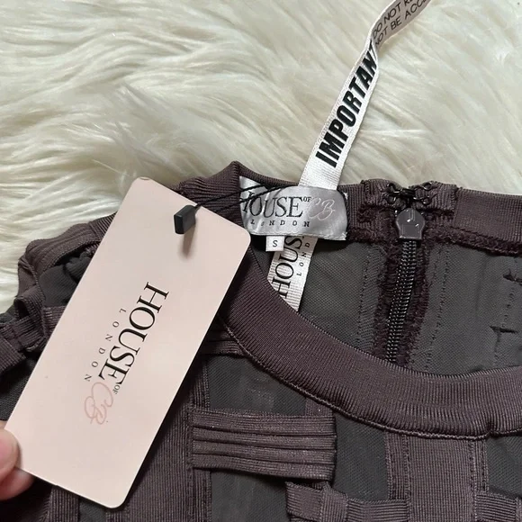 HOUSE OF CB Lola Charcoal Bodycon Bandage Long Sleeve Dress - Picture 3 of 3